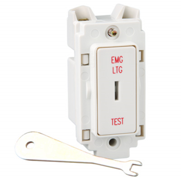 Crabtree 4461/ELT 20A DP Grid Key Switch (EMG LTG TEST) - White