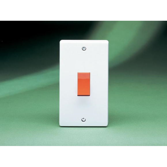 Crabtree 4500 50A 2G DP Switch (Red Rocker) - White