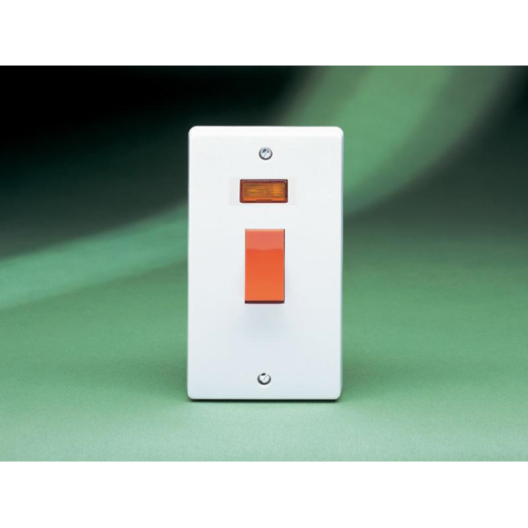 Crabtree 4500/3 50A 2G DP Switch with Neon (Red Rocker) - White