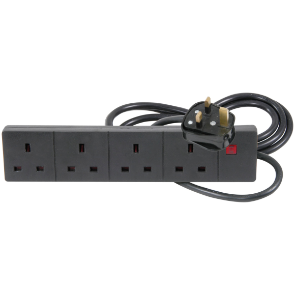4 Gang 2 Metre Black Extension Lead