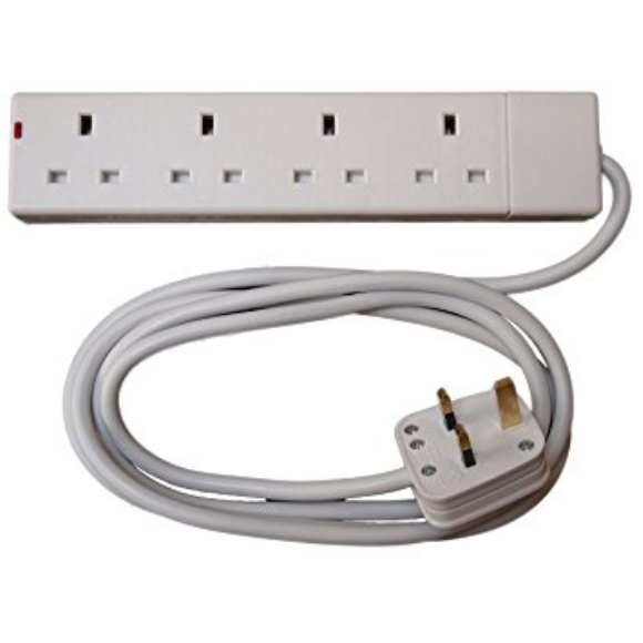 4 Gang 2 Metre White Extension Lead 