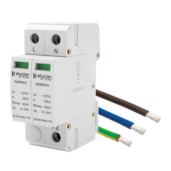 Click CU2SPD275T Elucian SPD 2 Pole Type 2 40kA Surge Protection Device