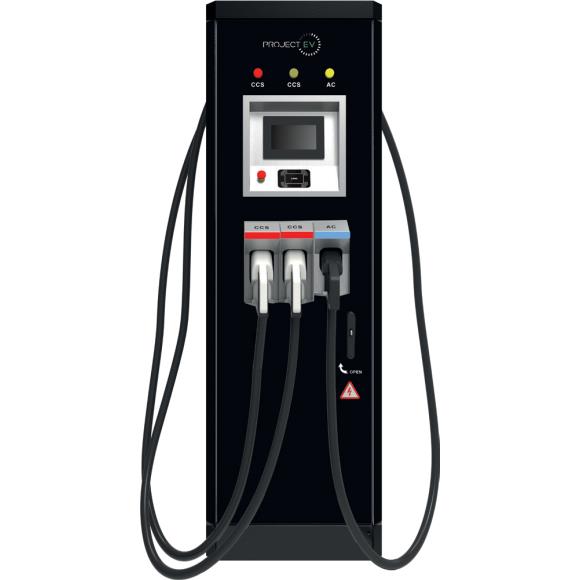 Project EV EVC-AC22S-DC60D 22kW AC/ 60kW DC Floor Charger RFID Triple Gun (Type 2/CCSx2)