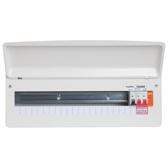 FuseBox F2020MX 20 Way T2 SPD Metal Consumer Unit with 100A Main Switch 18th Edition 