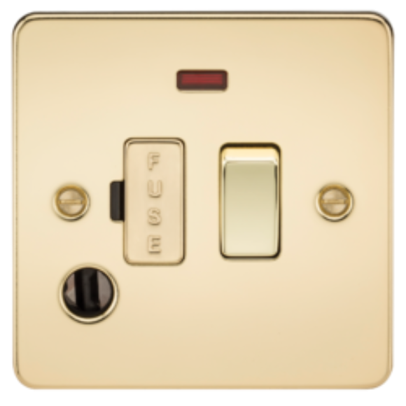 Knightsbridge Flatplate FP6300FPB Switched Fused Spur Unit with Neon & Flex - Polished Brass