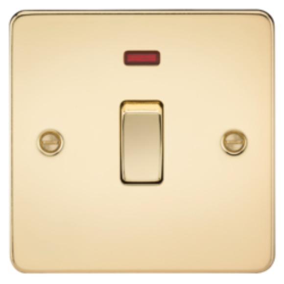 Knightsbridge Flatplate FP8341NPB DP 1G Switch with Neon - Polished Brass