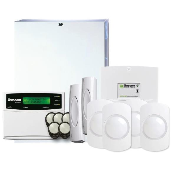 Texecom KIT-1005 Premier Elite 48 32 Zone Hybrid Wireless Alarm Kit LCD Keypad, 4x PIRs