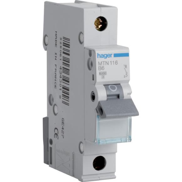 Hager MTN116 Single Pole MCB Type B 16A