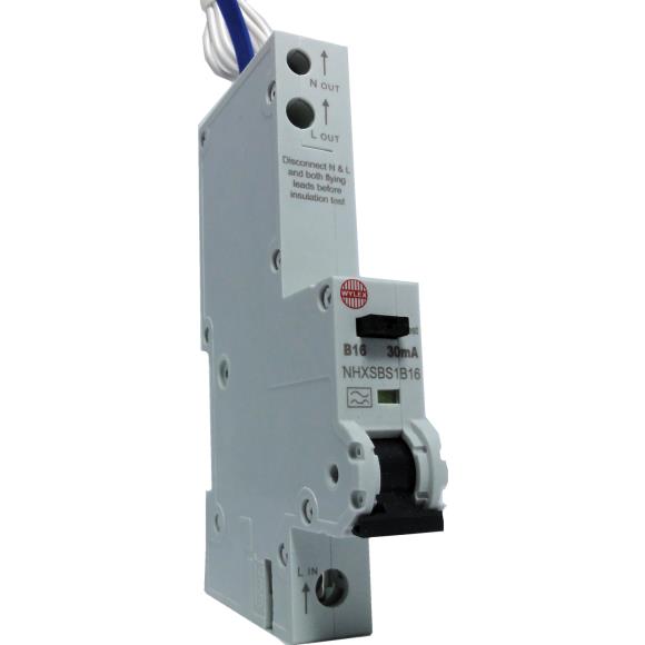 NHXSBS1B16 Wylex Single Pole 1 Module Type B 30mA 16 Amp Rcbo