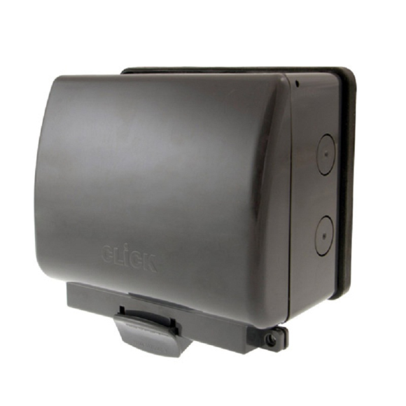 Click Weatherproof OA036AG 2G 13A DP Switched Socket - Anthracite Grey