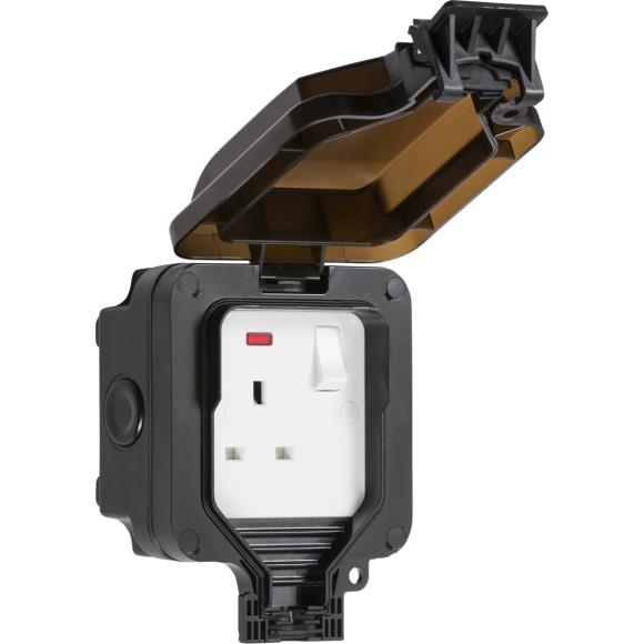 Knightsbridge Weatherproof OP7N 1G 13A Single Socket Neon