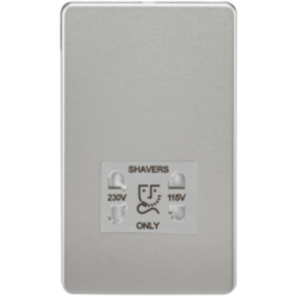 Knightsbridge Screwless SF8900BCW Shaver Socket Dual Voltage - Brushed Chrome White Insert