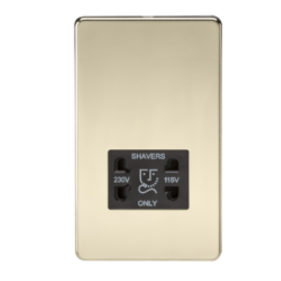 Knightsbridge Screwless SF8900PB Shaver Socket Dual Voltage - Polished Brass Black Insert