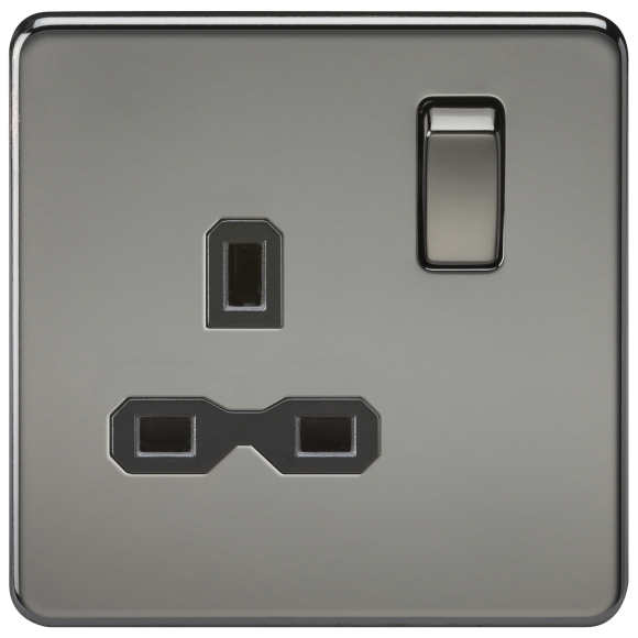 Knightsbridge Screwless SFR7000BN DP 1G Switched Socket - Black Nickel Black Insert