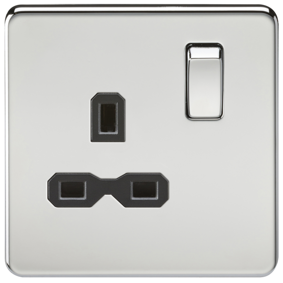 Knightsbridge Screwless SFR7000PC DP 1G Switched Socket - Polished Chrome Black Insert