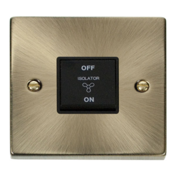 Click VPAB020BK 10A 3Pole Fan Isolation Plate Switch - Antique Brass Black Insert