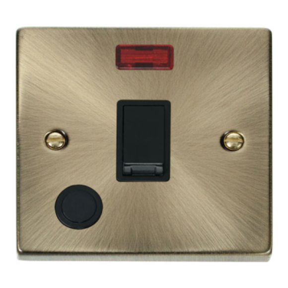 Click VPAB023BK 20A DP Plate Switch with Flex Outlet & Neon - Antique Brass Black Insert
