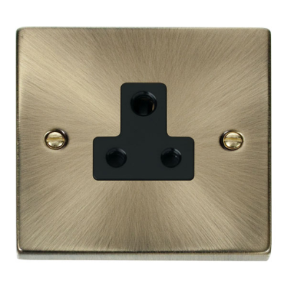 Click VPAB038BK 5A Round Pin Socket Outlet - Antique Brass Black Insert