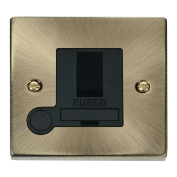 Click VPAB051BK 13A DP Switched Fused Connection Unit with Flex Outlet - Antique Brass Black Insert