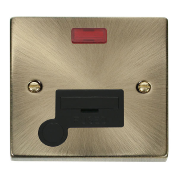 Click VPAB053BK 13A Fused Connection Unit with Flex Outlet with Neon - Antique Brass Black Insert